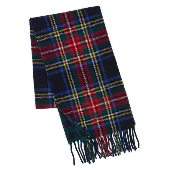 Polo Ralph Lauren Mens Reversible Scarf Made In Italy Plaid Wool EUC 64” Long - Picture 1 of 10